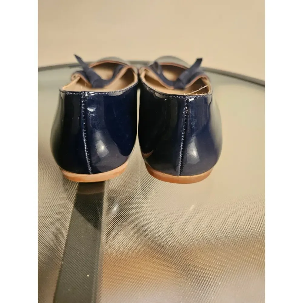 Elephantito Navy Patent Ballet Flats with Suede Bow